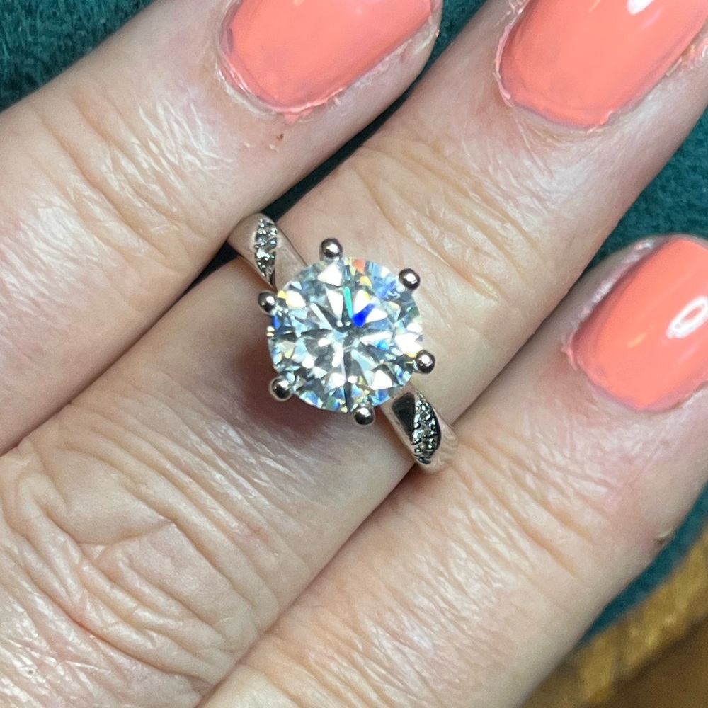 Brilliant Round 3 ctw Moissanite Solitaire Ring in Silver - Adj Sz6-9